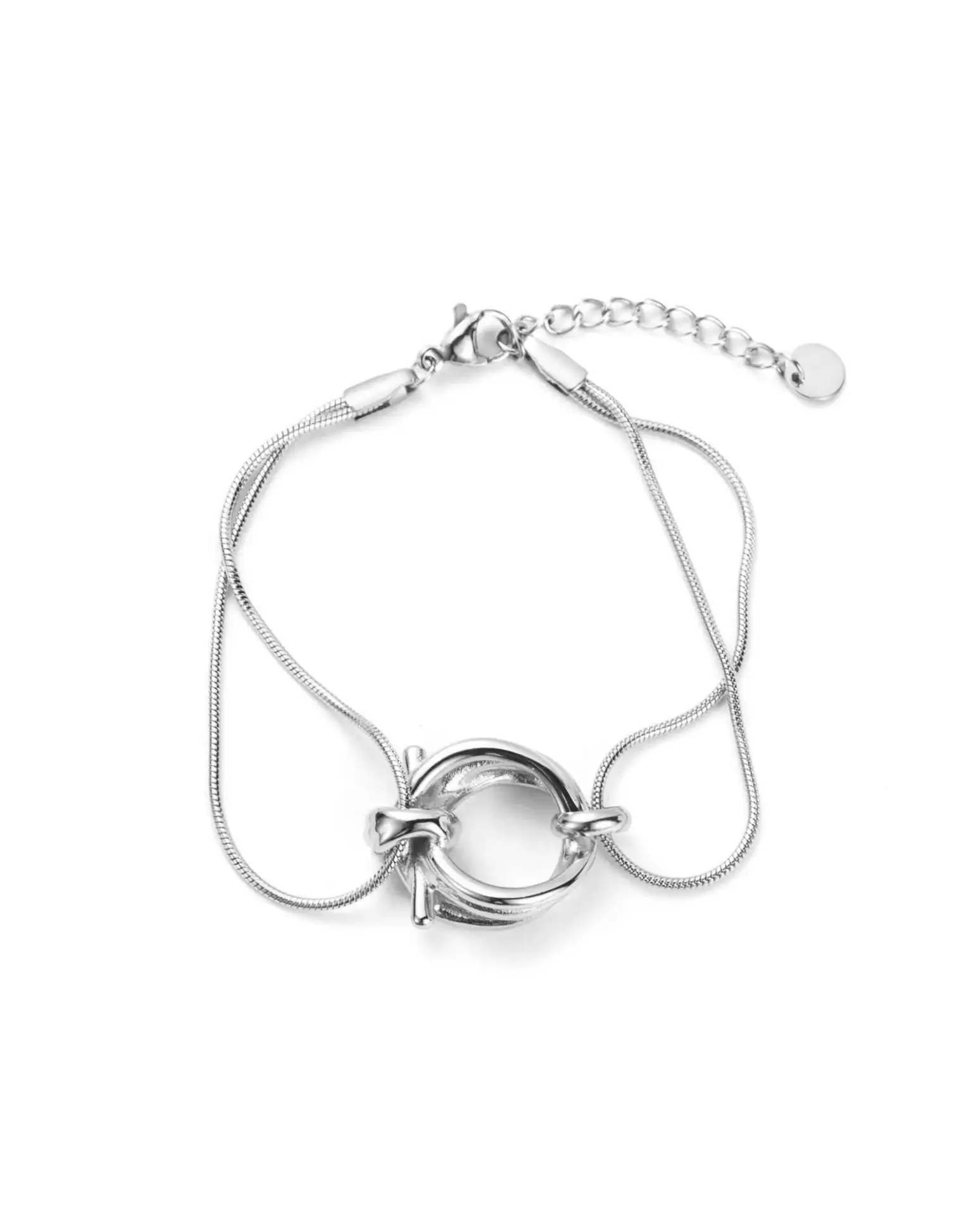 Bracelet double chaîne anneaux enlacés